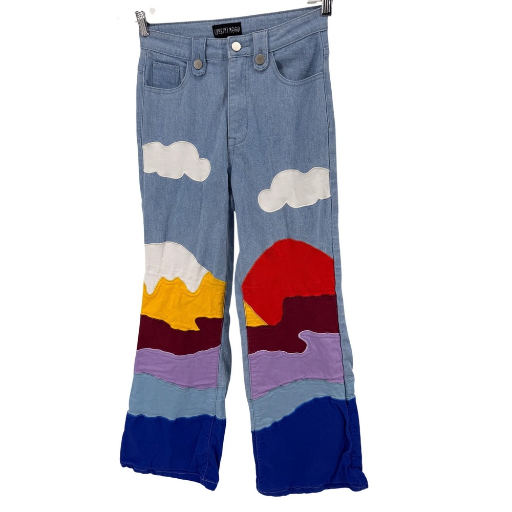 Dolls Kill Nature Cloud Flare-Leg Jeans.Size S Rave Hippie Festival Current Mood